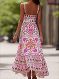 Cercal Bohemian Tropical Print Strappy Sundress ??Summer Vacation Maxi Dress