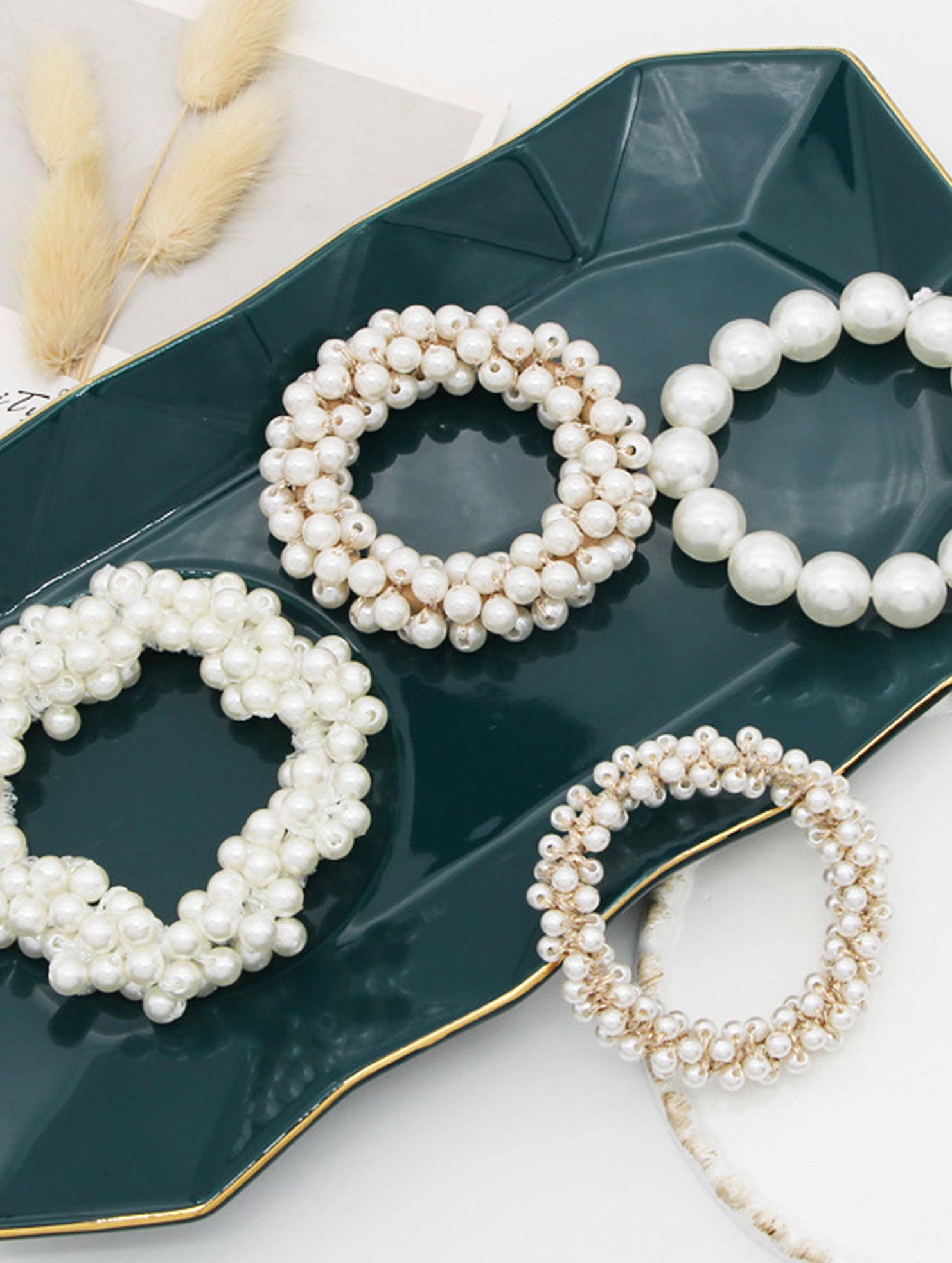 Beaded Faux Pearl Hair Tie Bracelet for Women_CWAHA07389