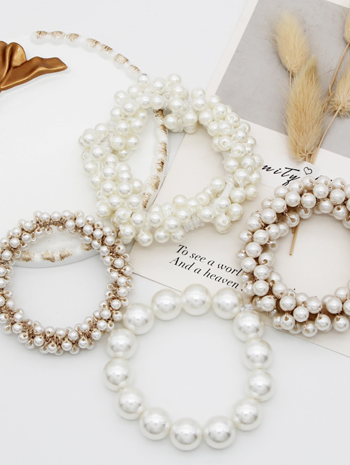 Beaded Faux Pearl Hair Tie Bracelet for Women_CWAHA07389