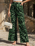 Drape casual printed straight-leg trousers