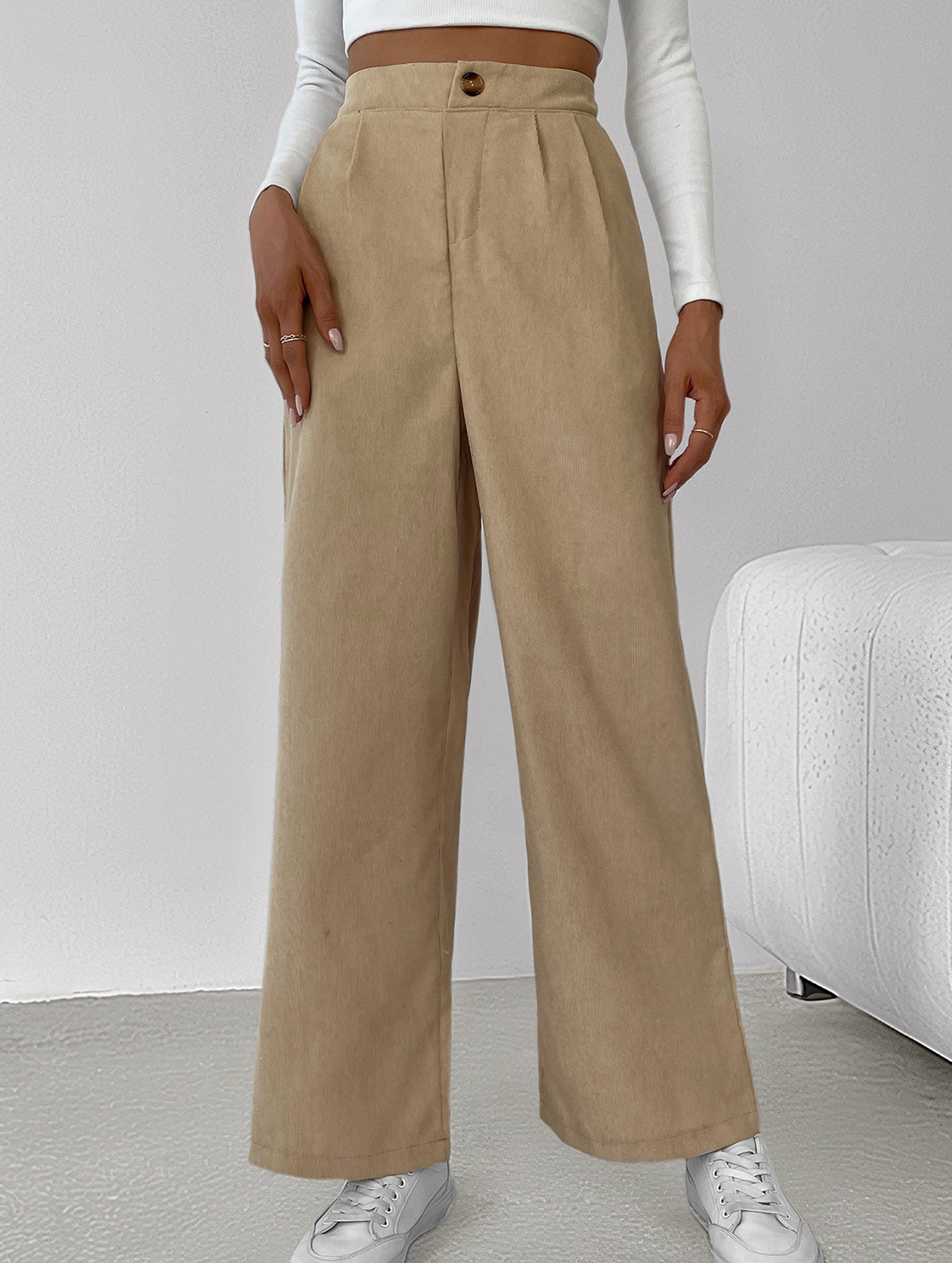Simple high-waist solid color wide-leg pants
