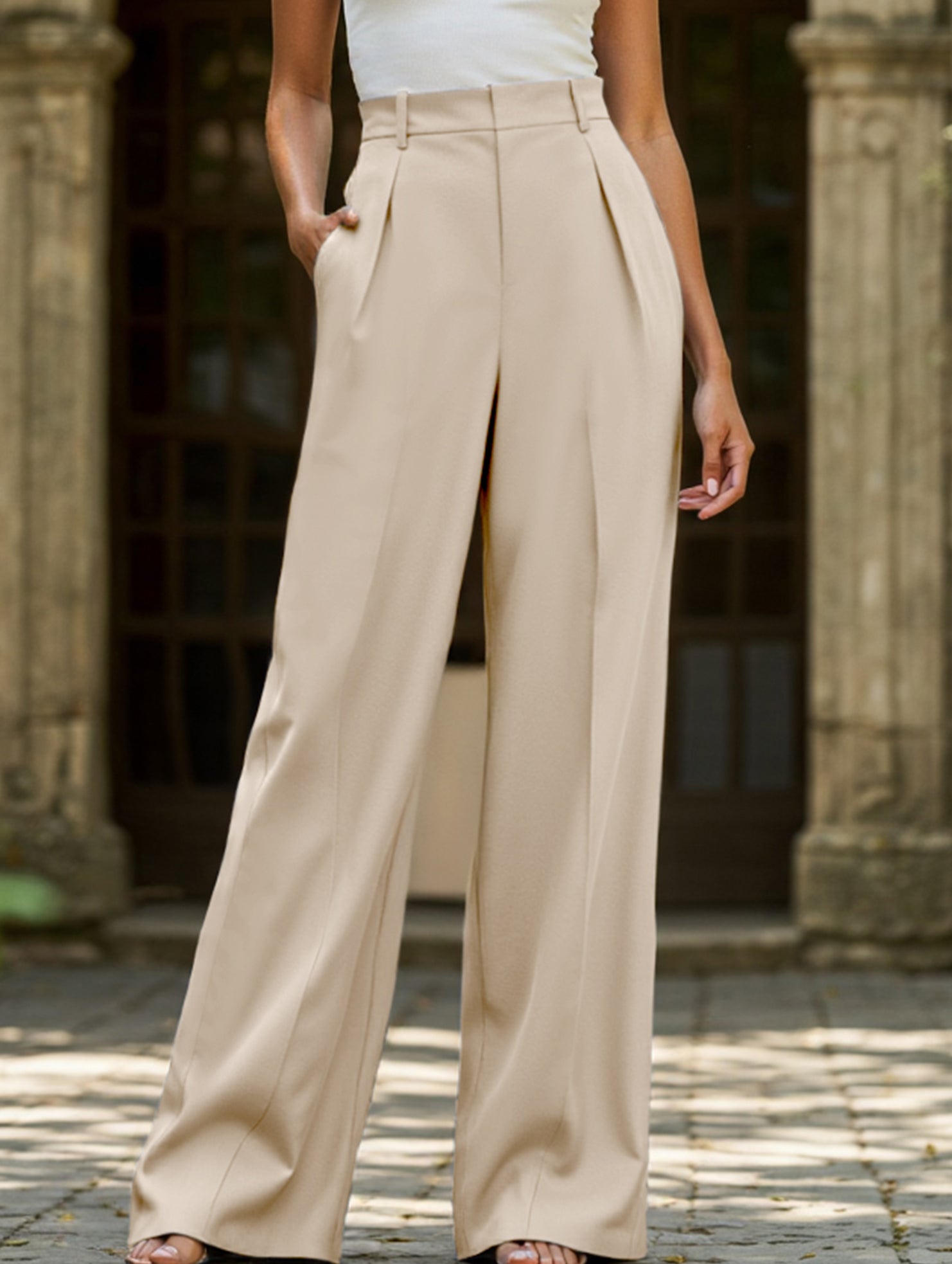Casual loose high waist drape wide leg pants