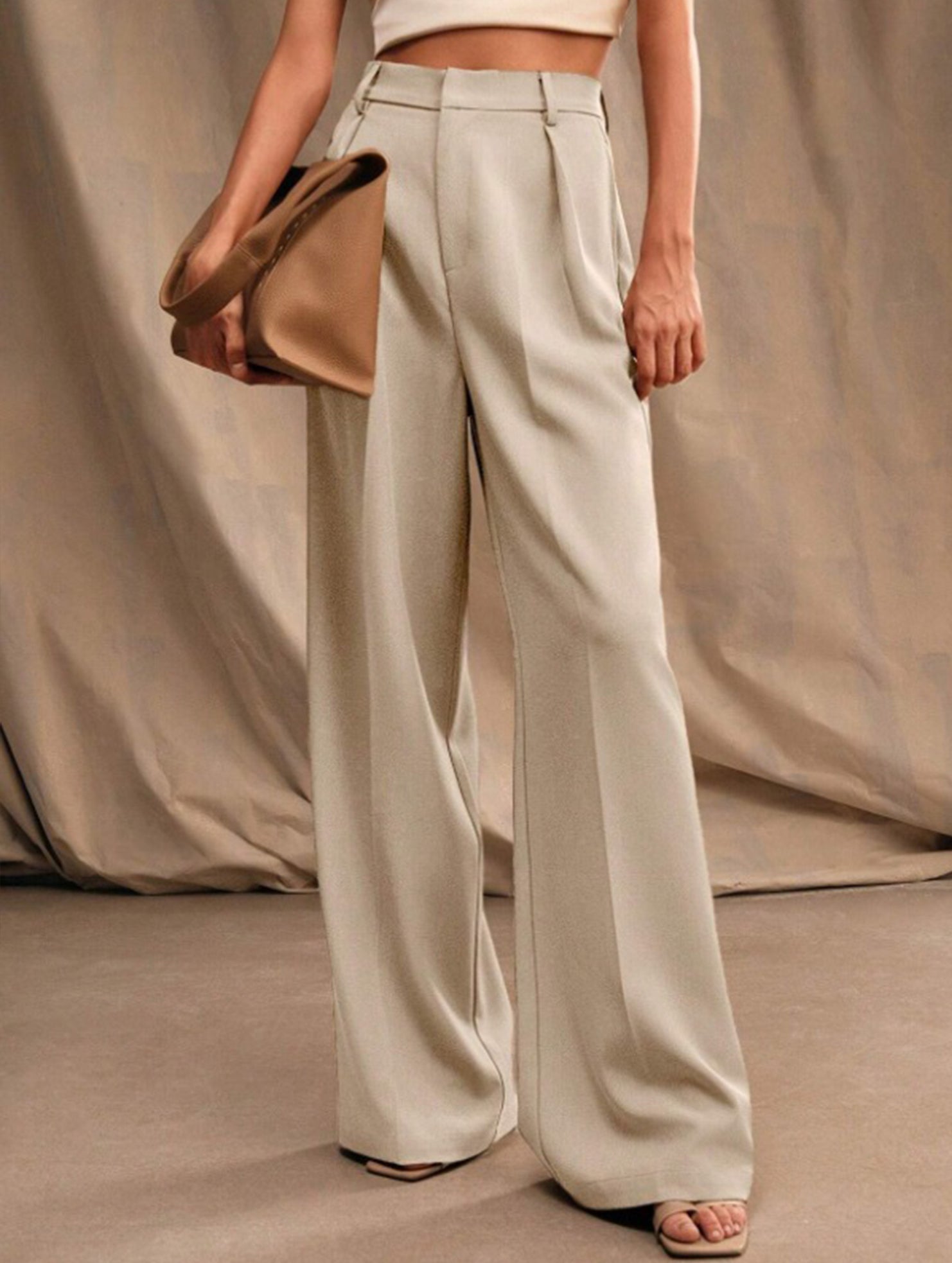Casual loose high waist drape wide leg pants