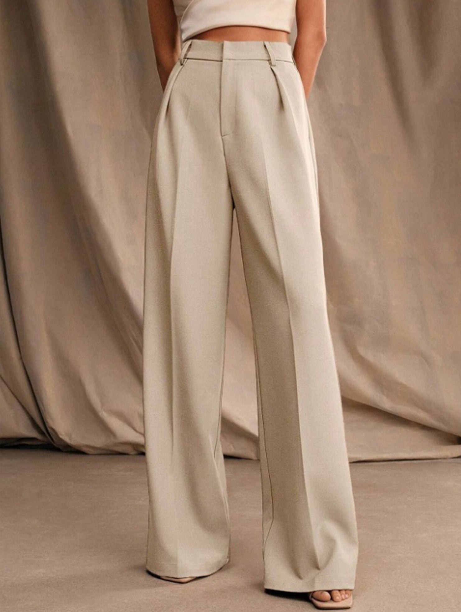 Casual loose high waist drape wide leg pants