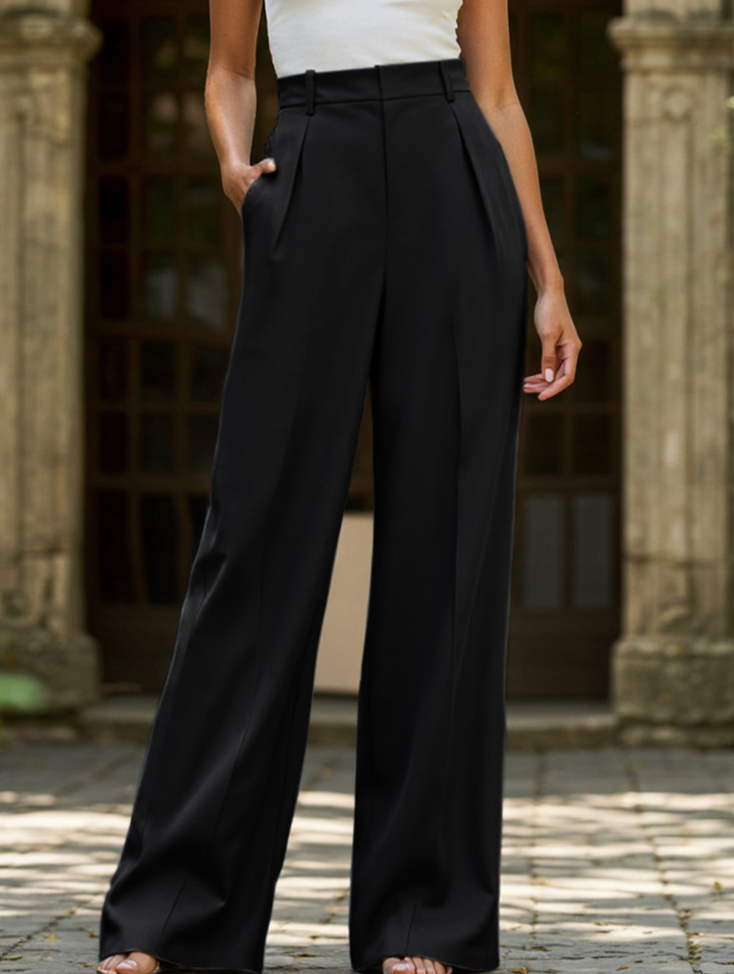 Casual loose high waist drape wide leg pants