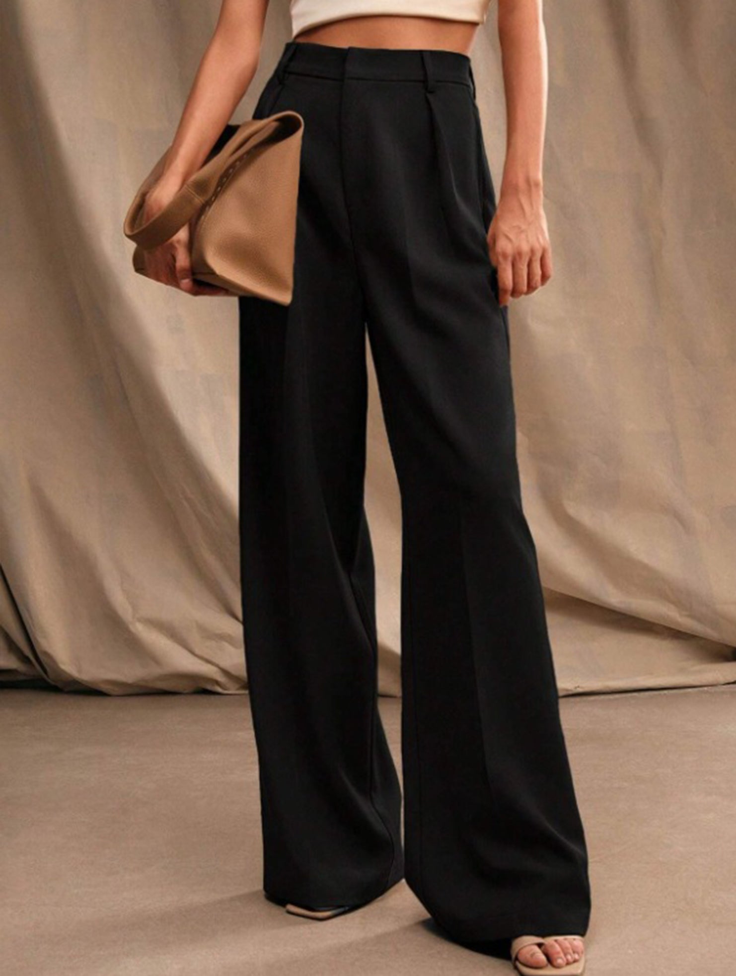 Casual loose high waist drape wide leg pants