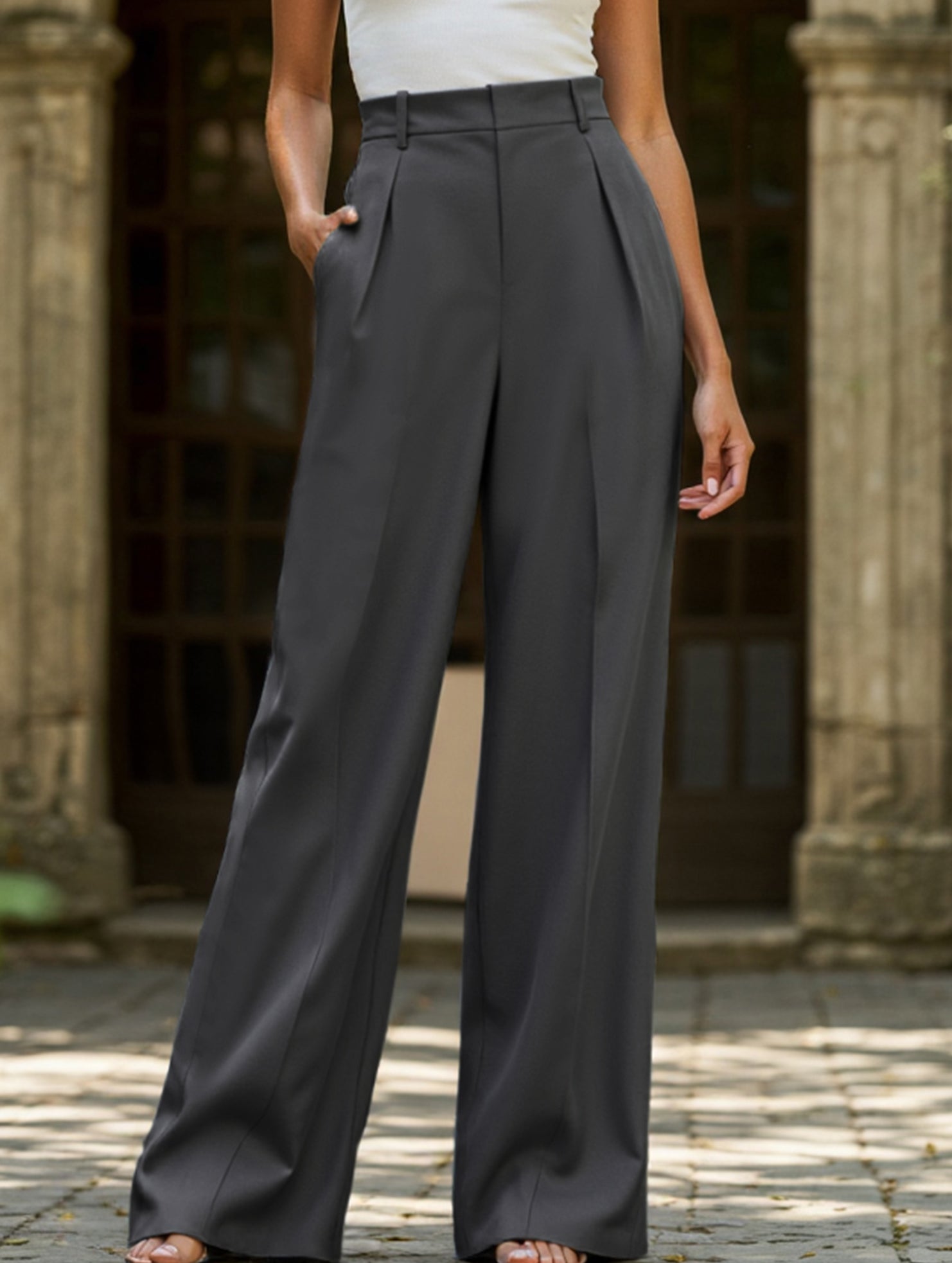 Casual loose high waist drape wide leg pants