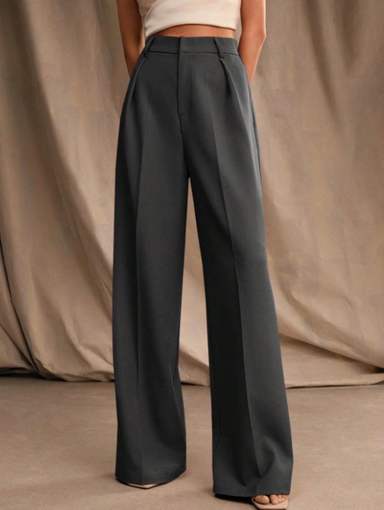 Casual loose high waist drape wide leg pants