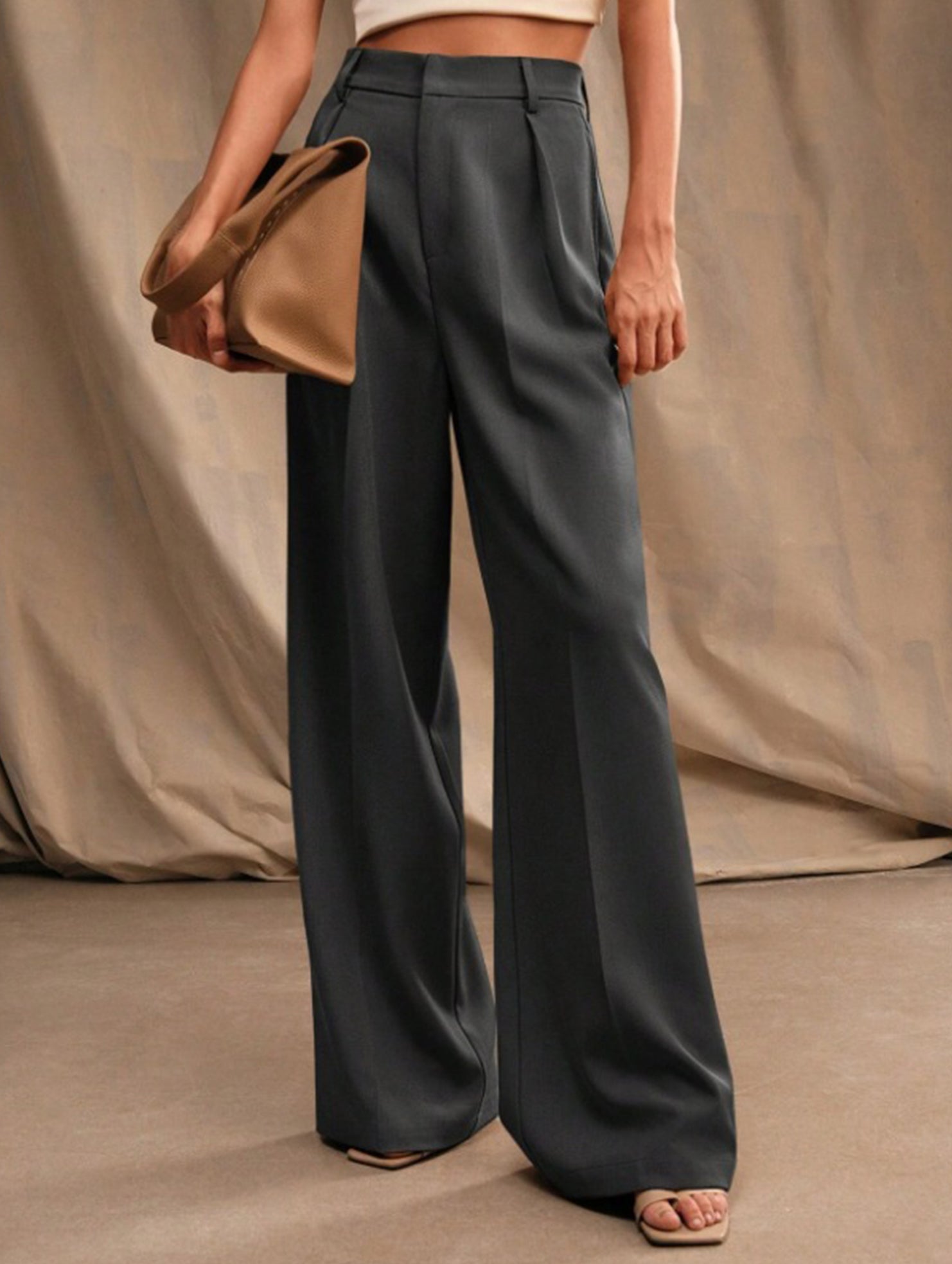 Casual loose high waist drape wide leg pants
