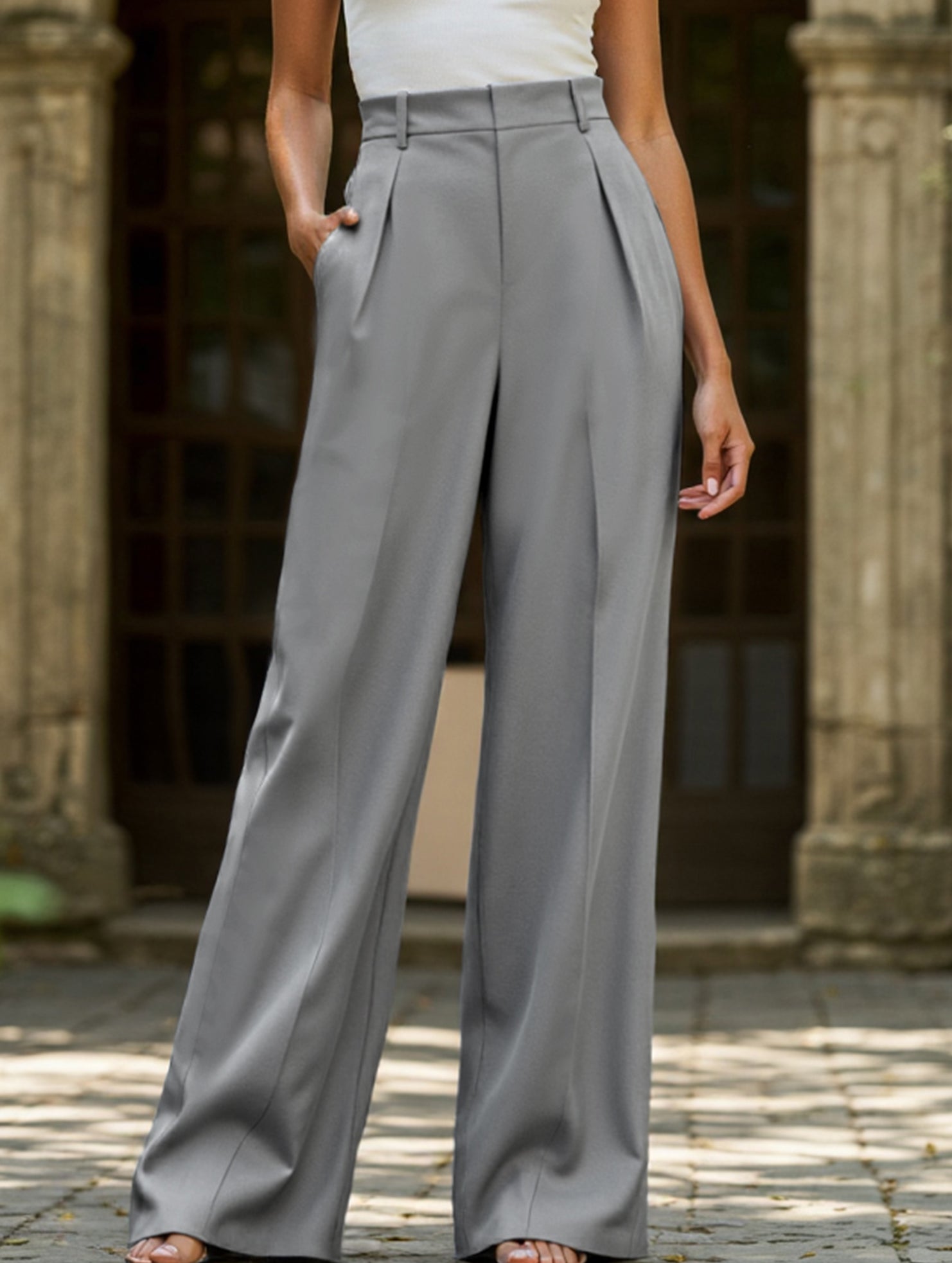 Casual loose high waist drape wide leg pants