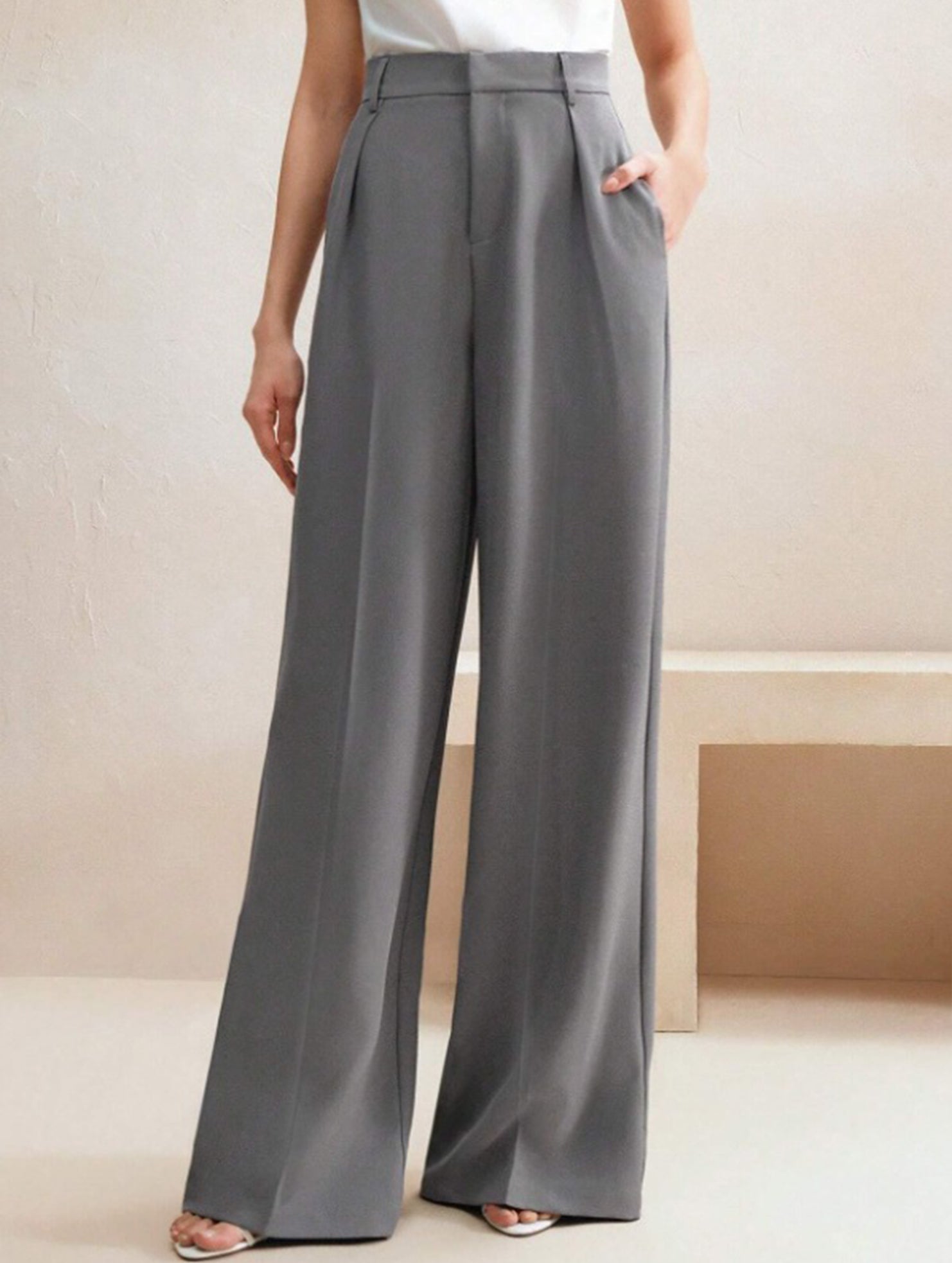 Casual loose high waist drape wide leg pants