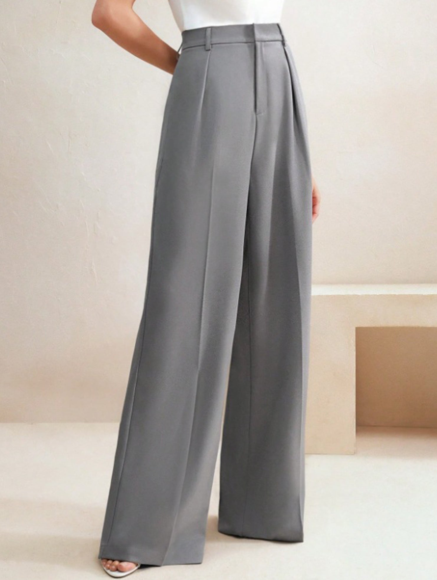 Casual loose high waist drape wide leg pants