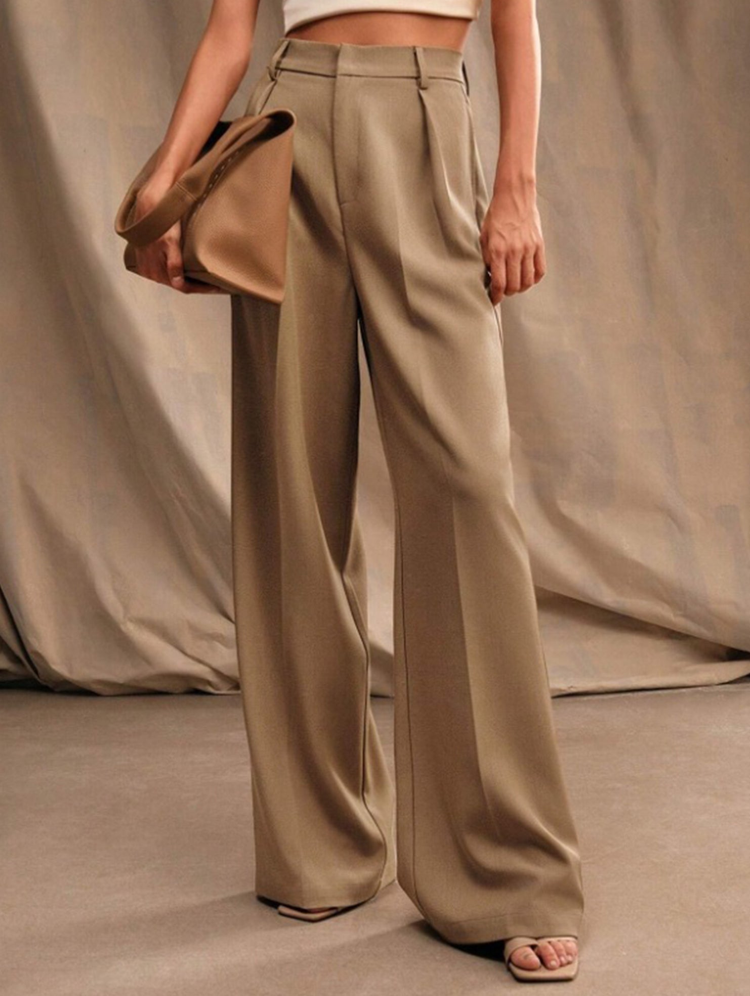 Casual loose high waist drape wide leg pants