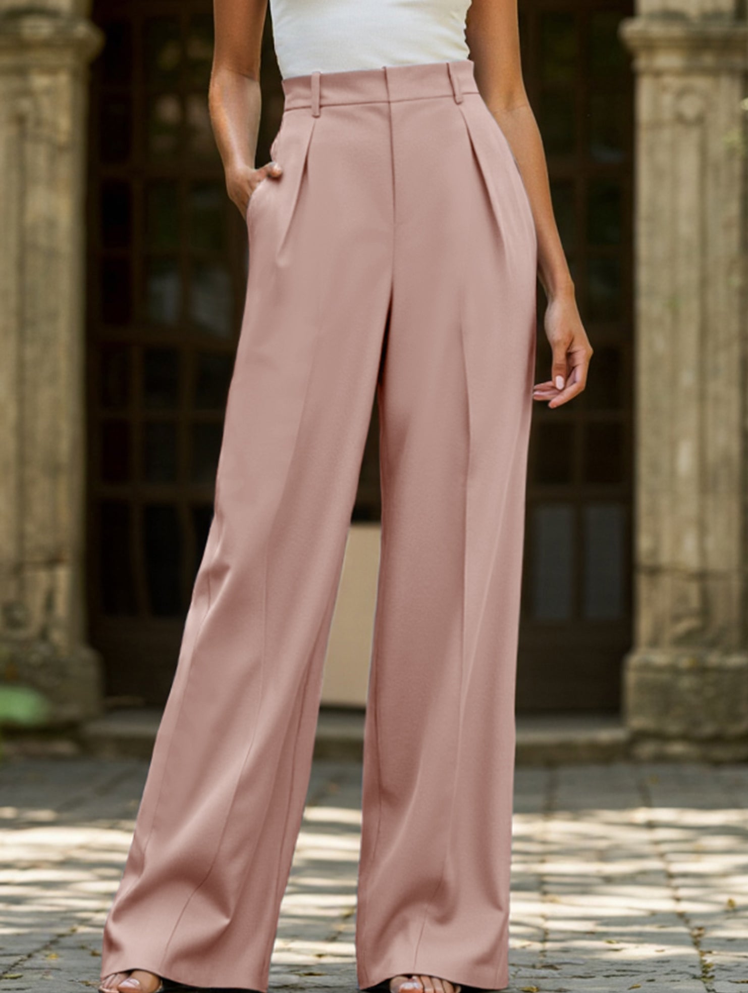 Casual loose high waist drape wide leg pants