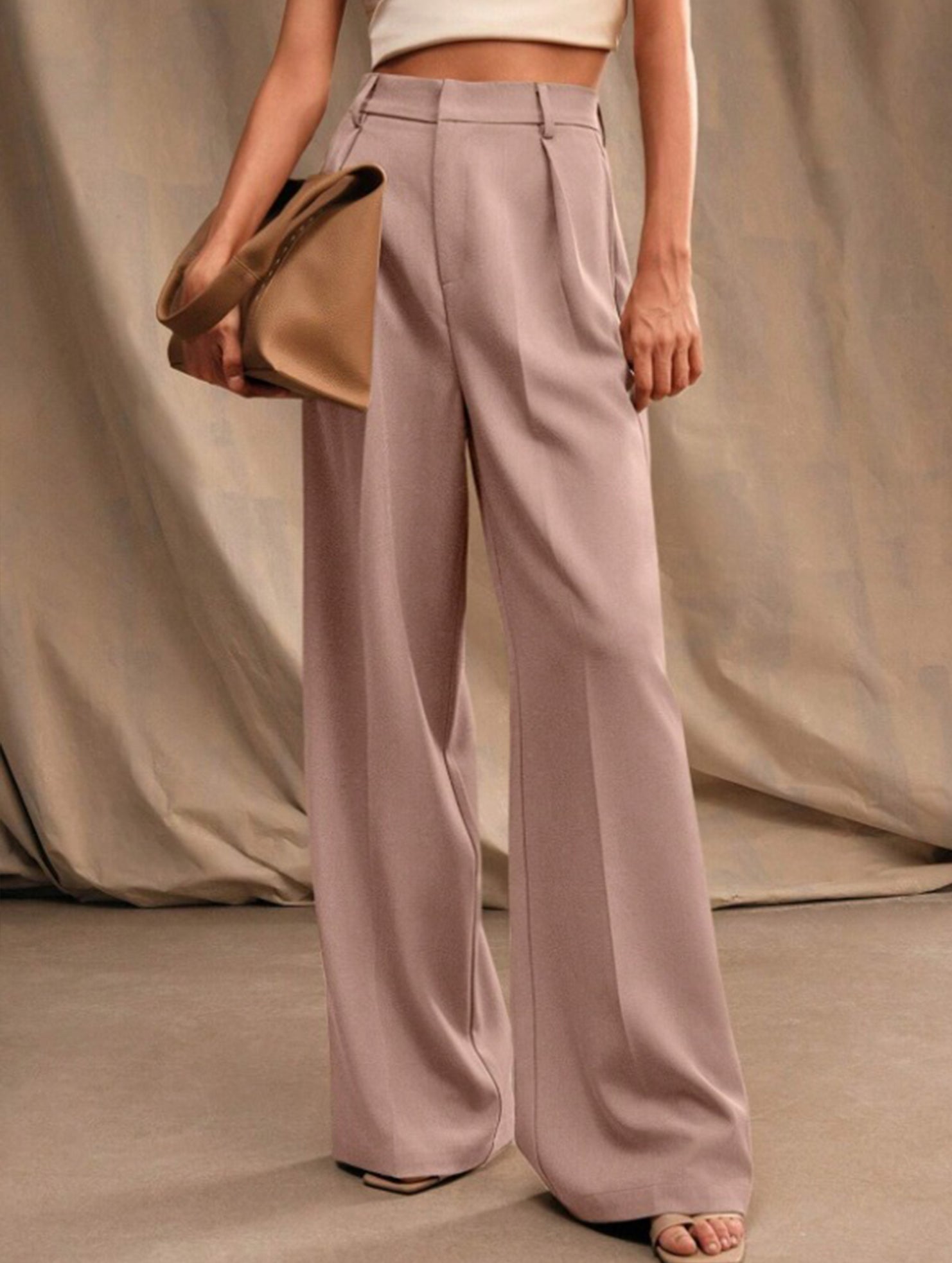 Casual loose high waist drape wide leg pants