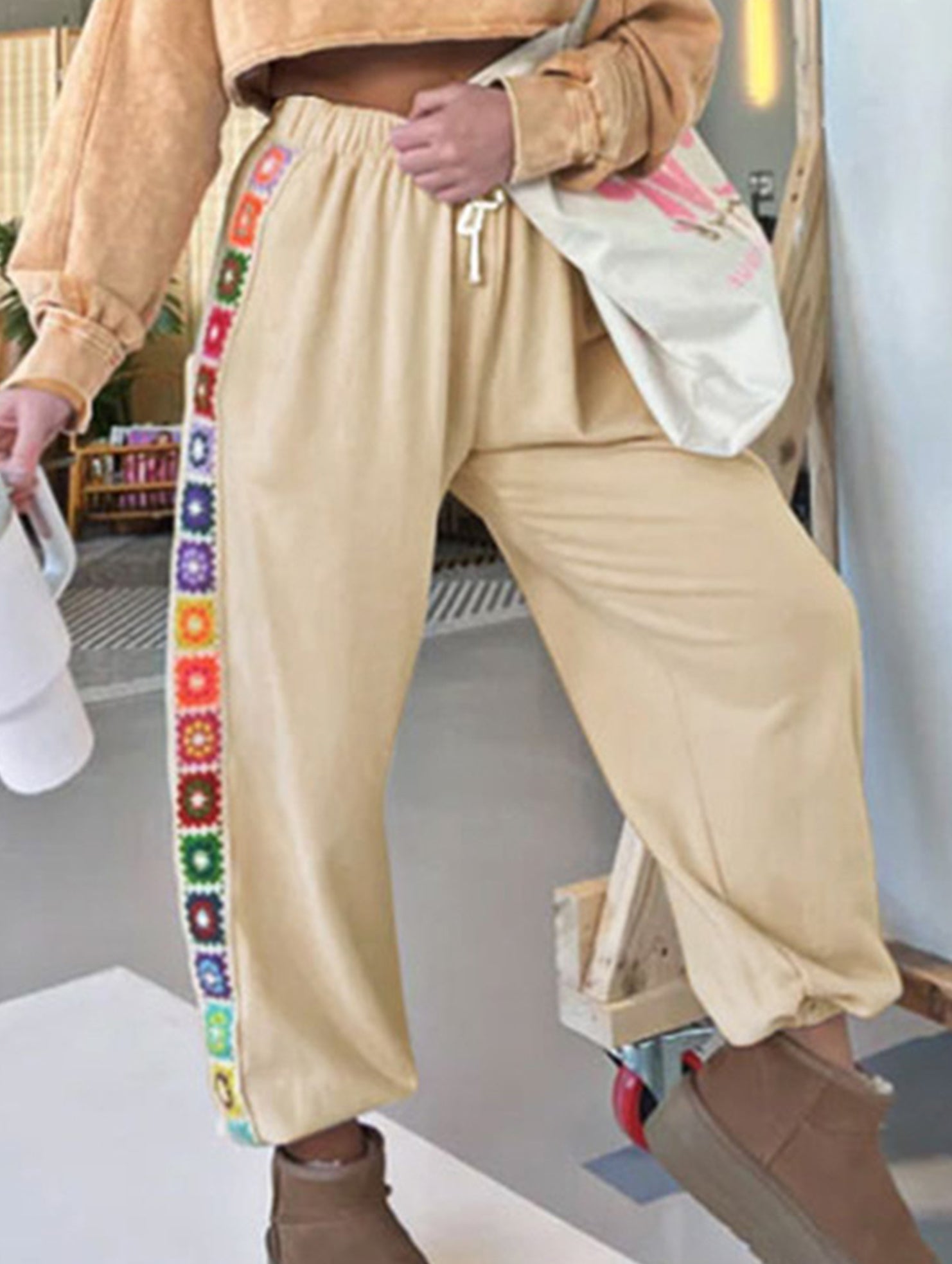 Colorful Crochet Loose-Cuffed Sweatpants