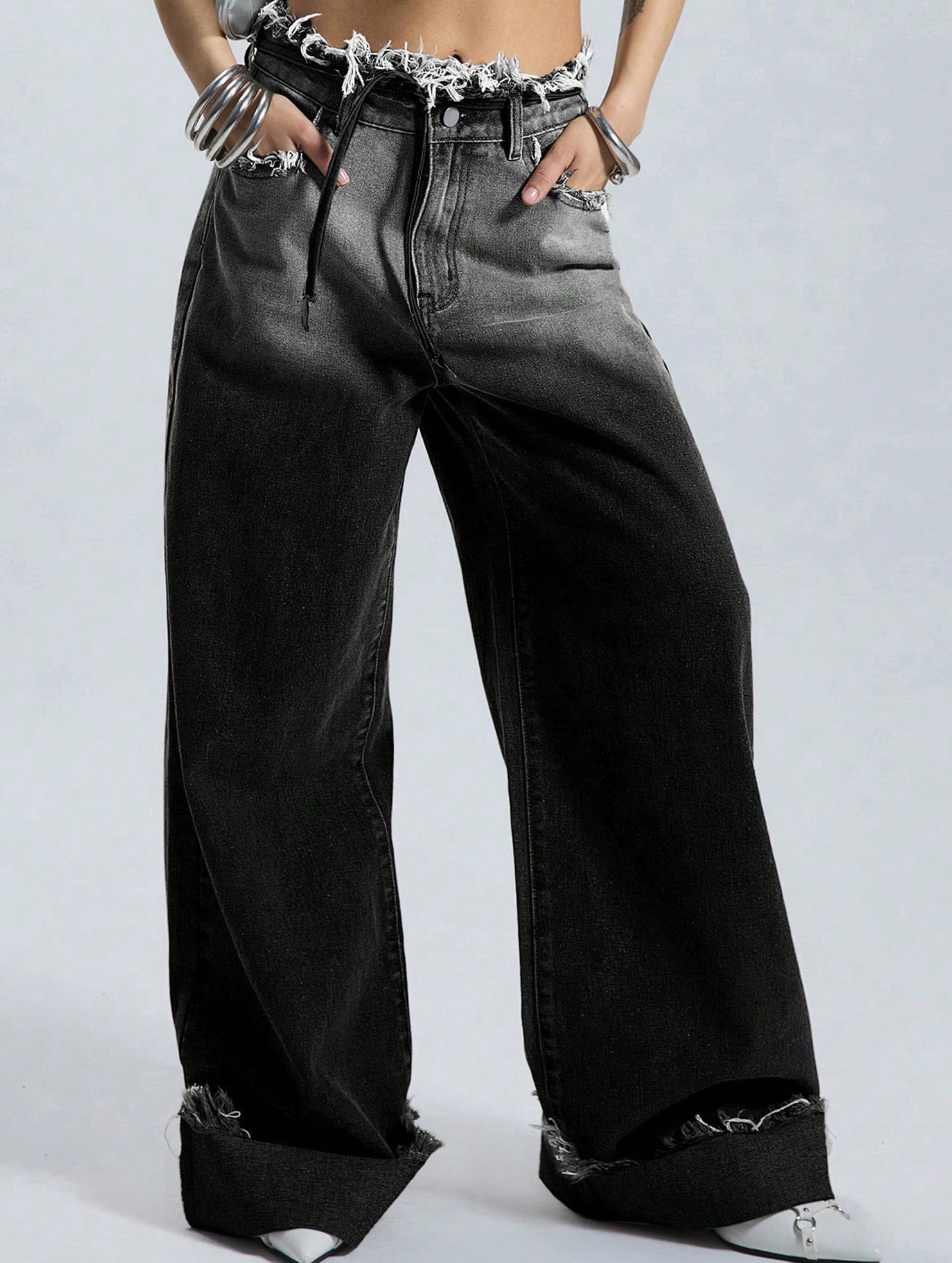 Low-rise loose straight-leg trousers