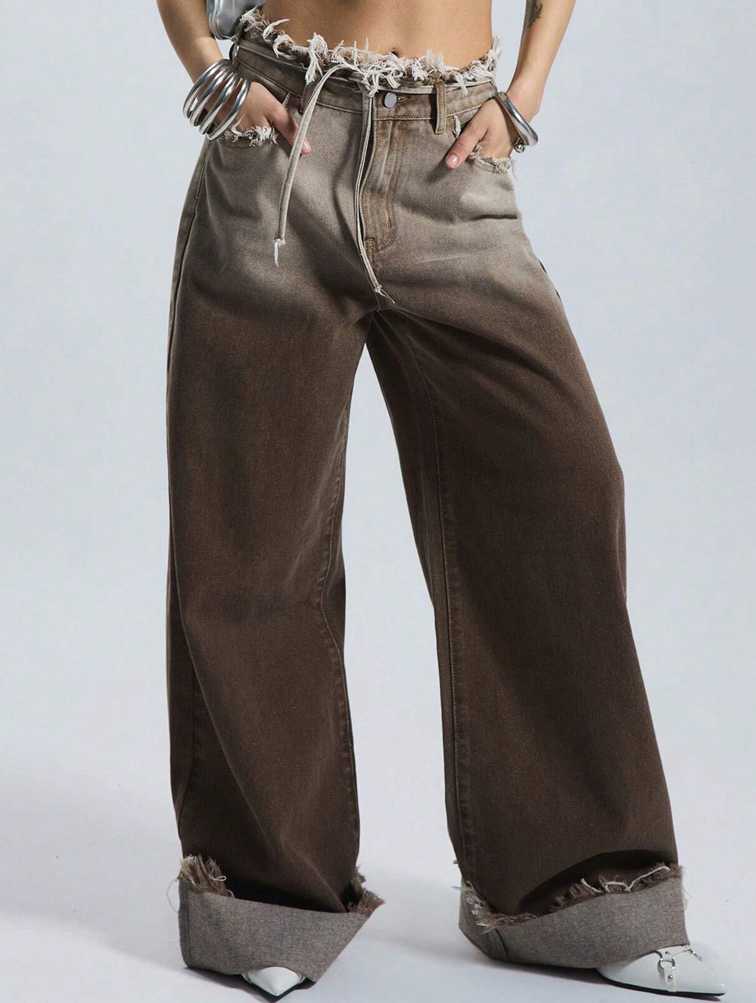 Low-rise loose straight-leg trousers