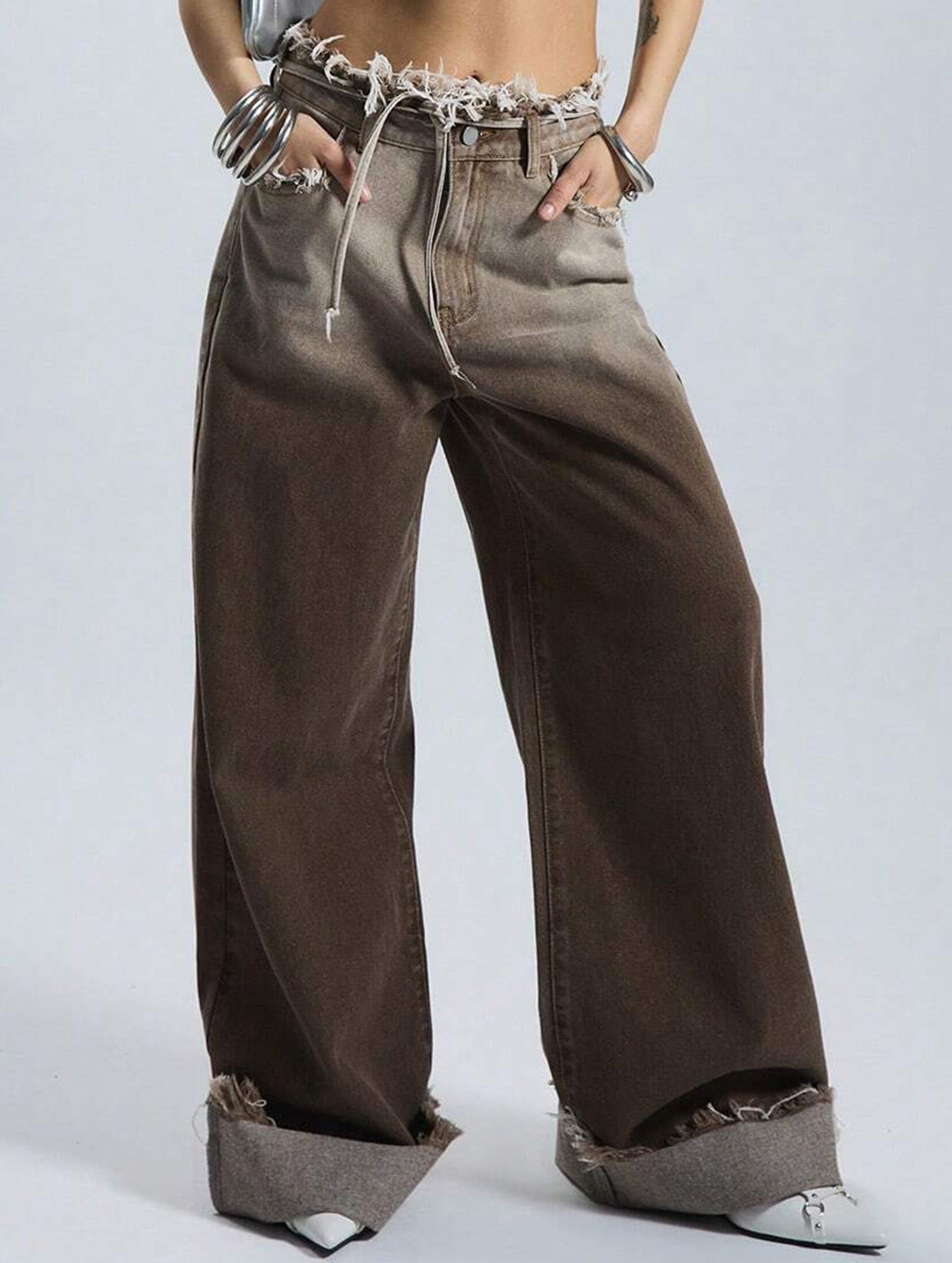 Low-rise loose straight-leg trousers