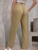Casual high-waisted trousers with waist cord