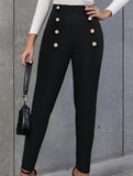 Versatile double-breasted skinny knit trousers