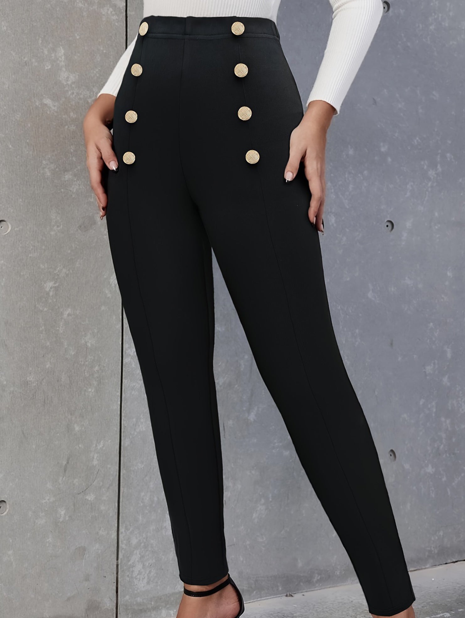 Versatile double-breasted skinny knit trousers