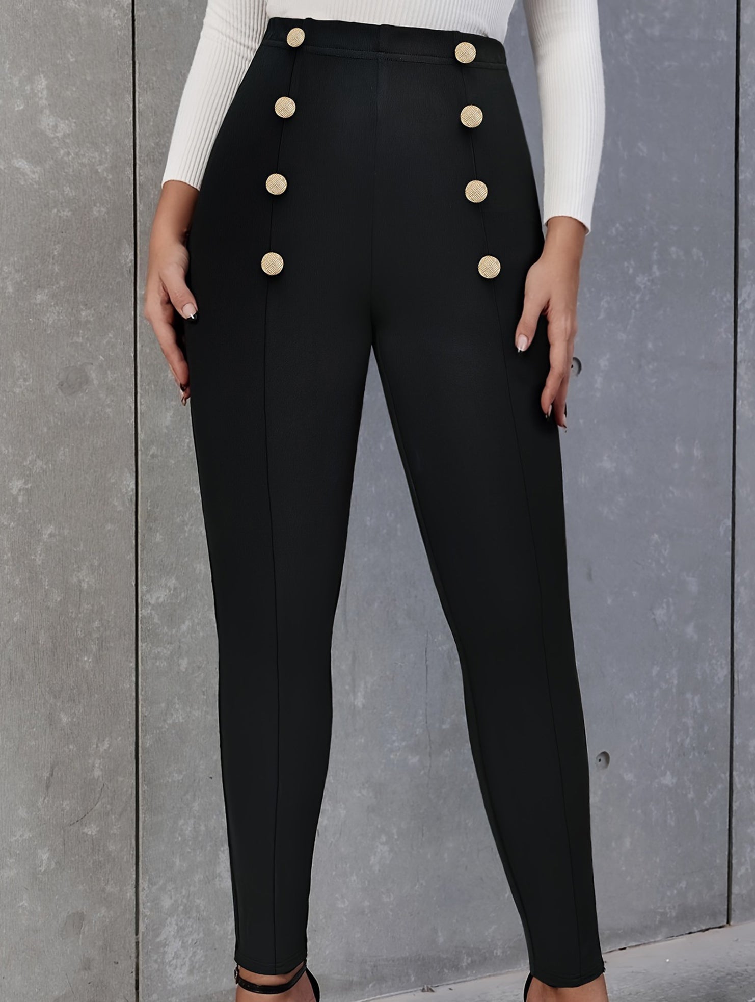 Versatile double-breasted skinny knit trousers