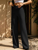 Asymmetrical waistband straight leg pants