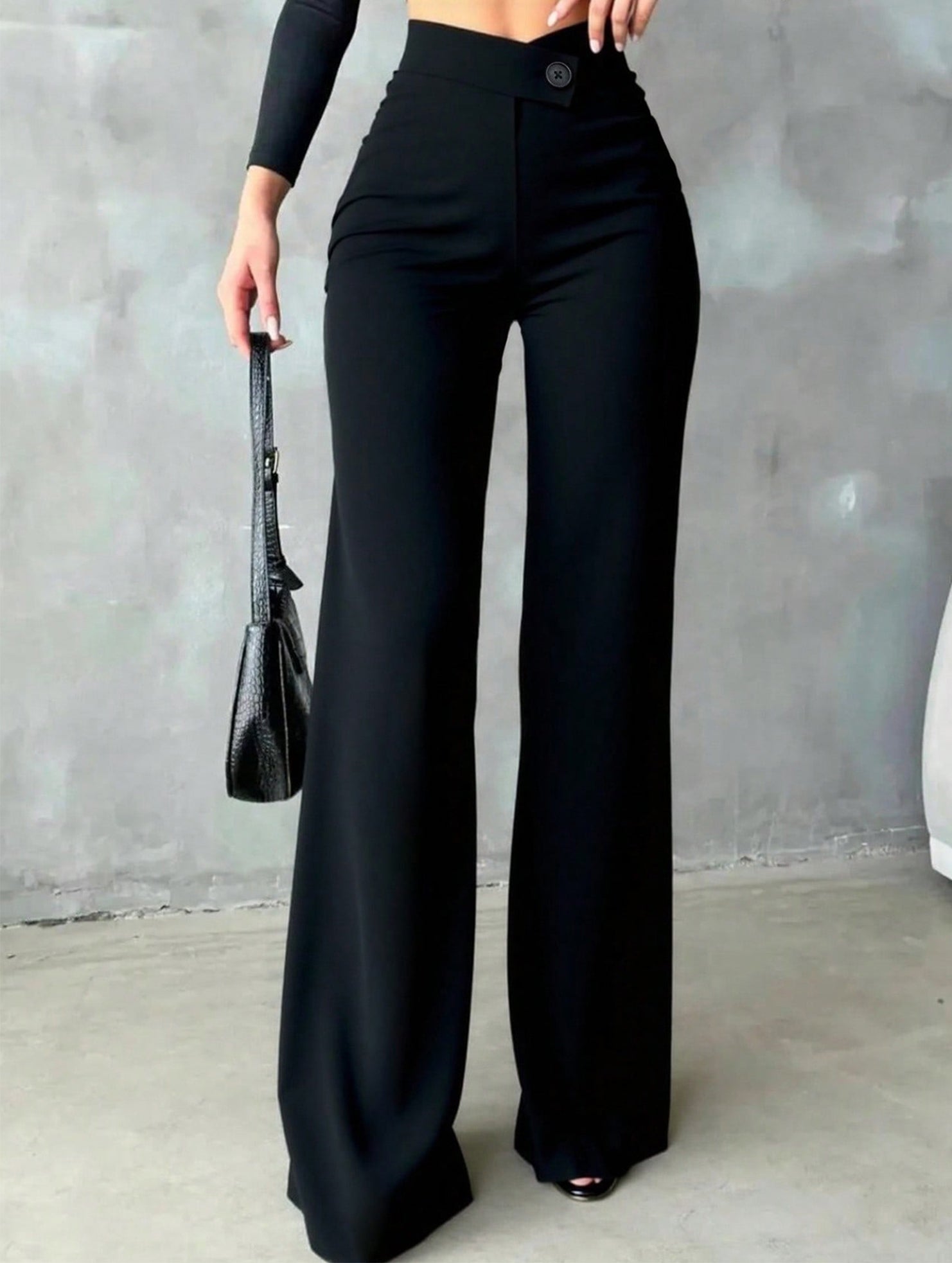 Asymmetrical waistband straight leg pants