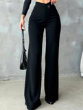 Asymmetrical waistband straight leg pants