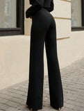 Asymmetrical waistband straight leg pants