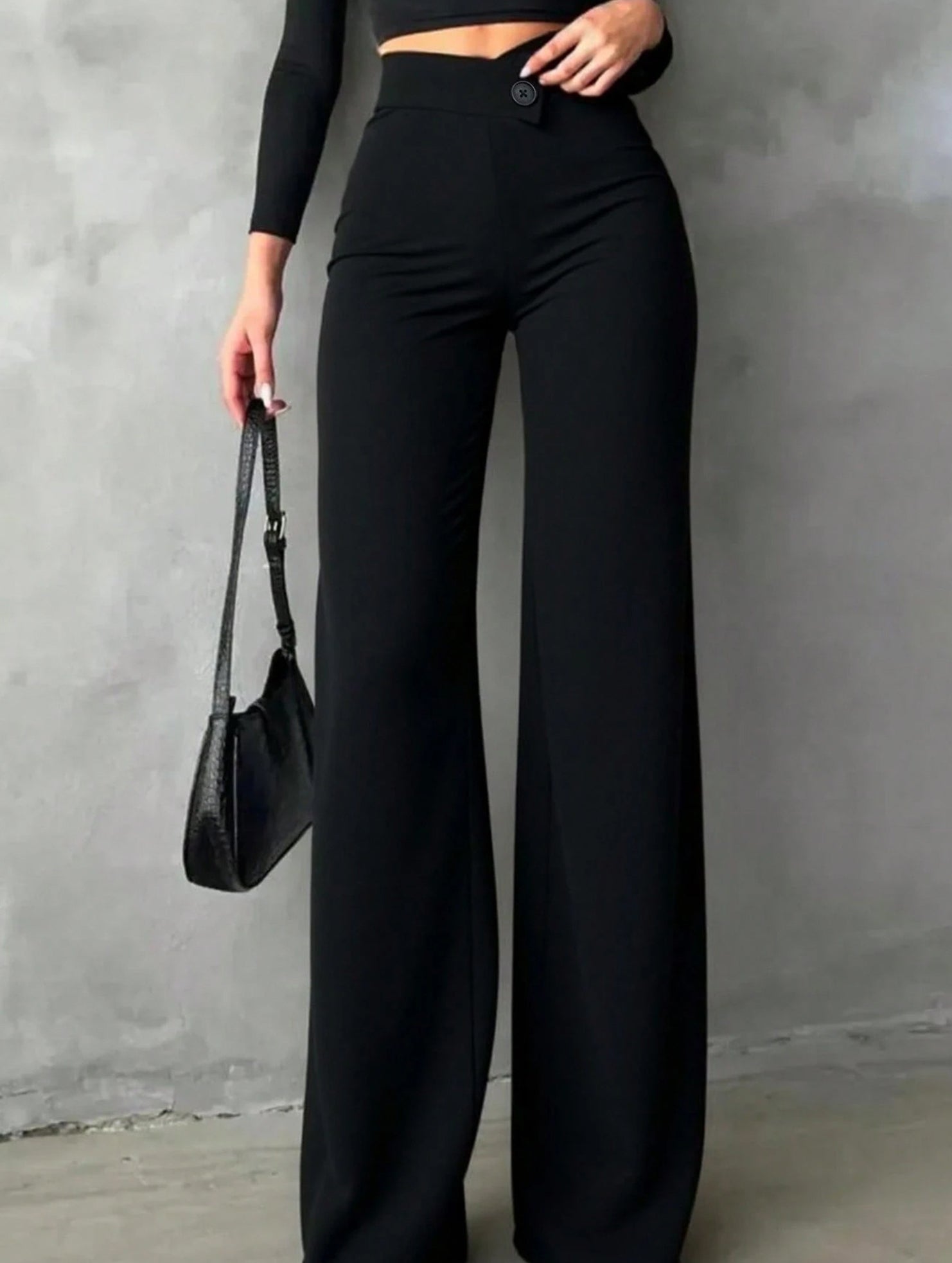 Asymmetrical waistband straight leg pants