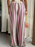 Casual striped elastic waist wide-leg pants