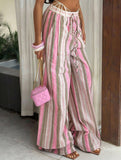 Casual striped elastic waist wide-leg pants