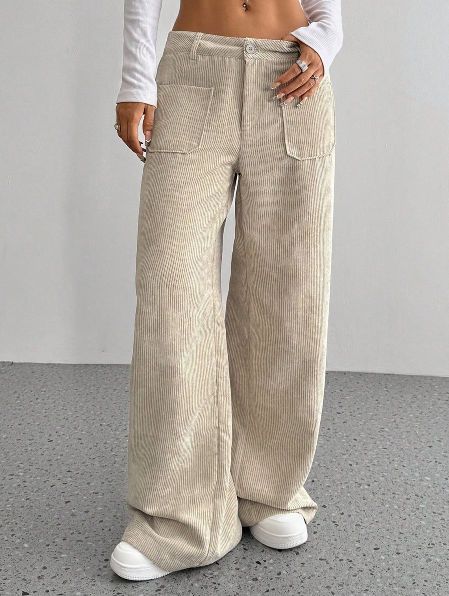 Solid color floor-length wide-leg pants