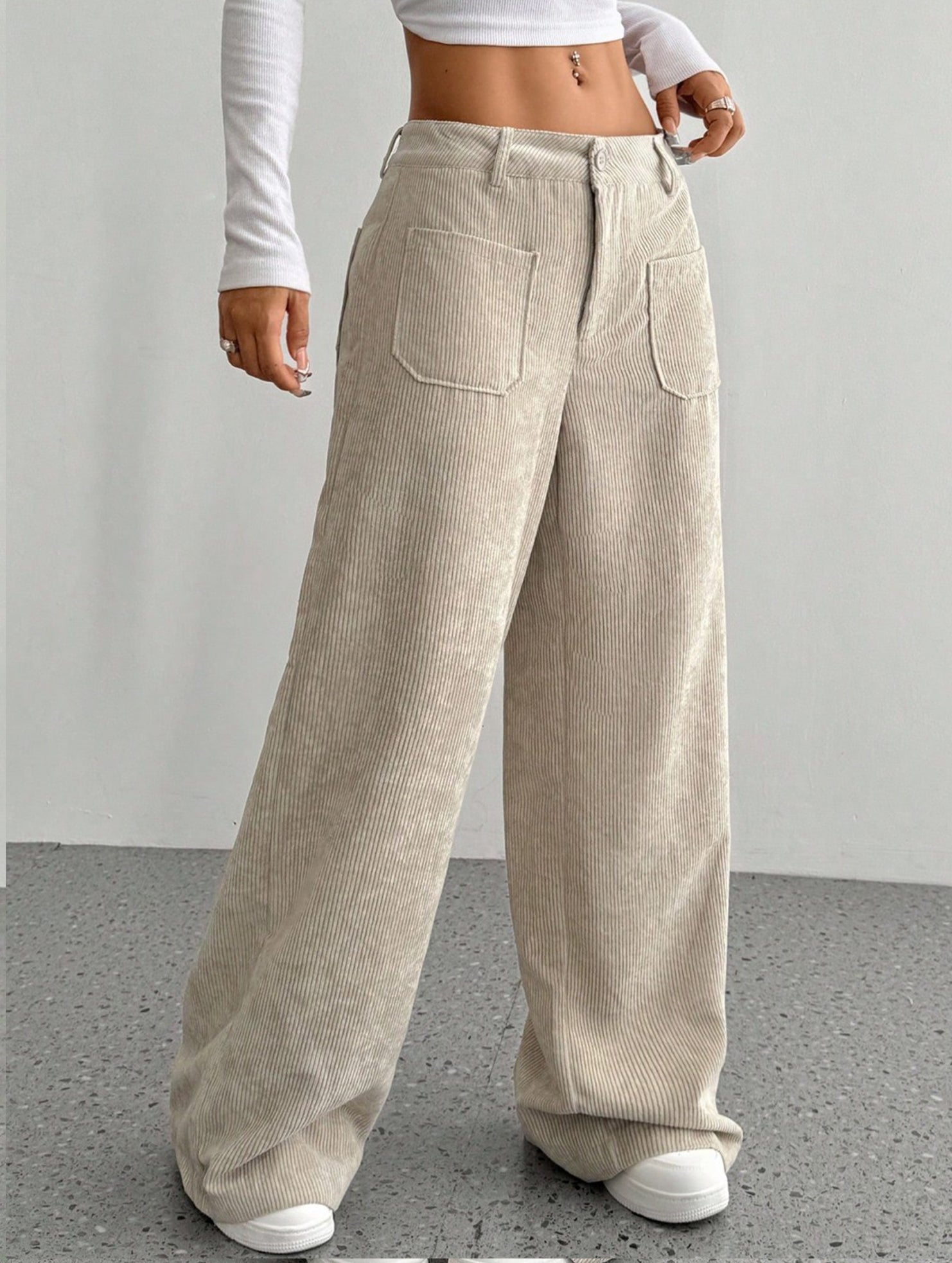 Solid color floor-length wide-leg pants