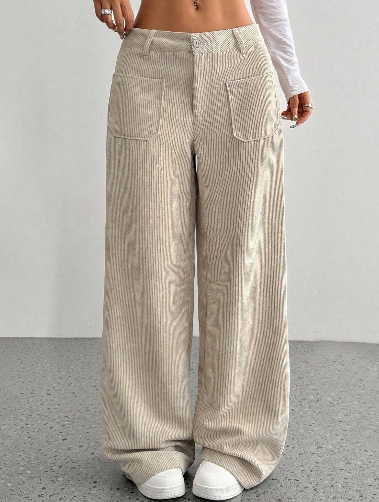 Solid color floor-length wide-leg pants