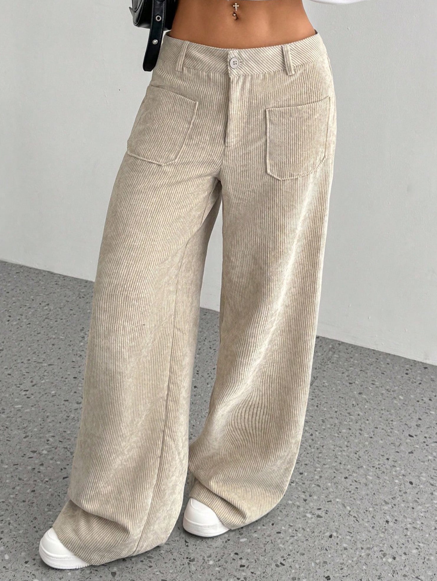 Solid color floor-length wide-leg pants
