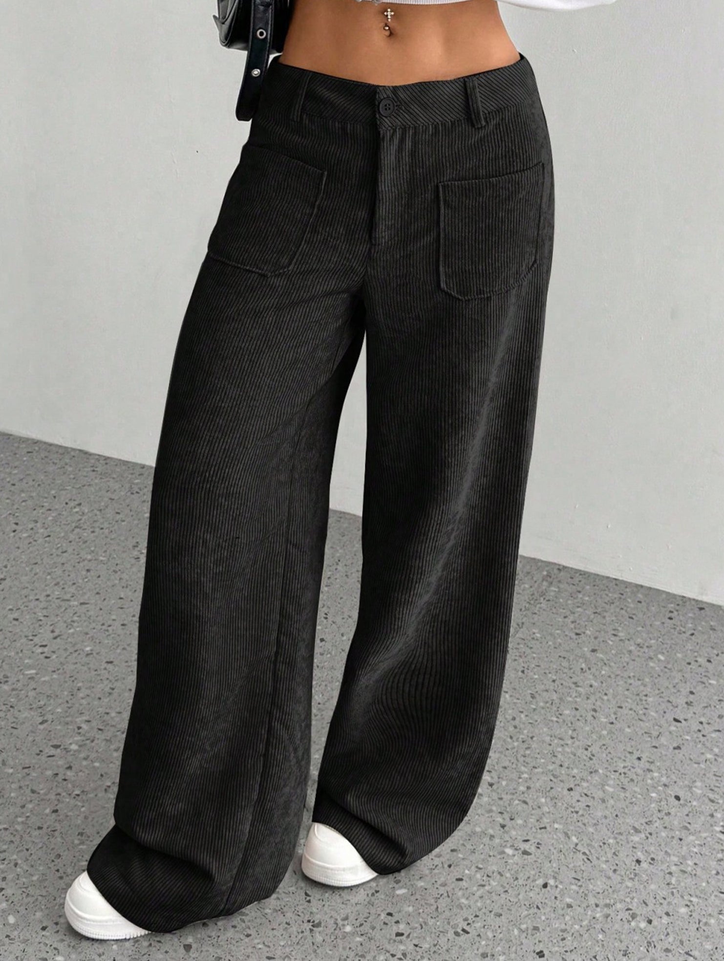 Solid color floor-length wide-leg pants