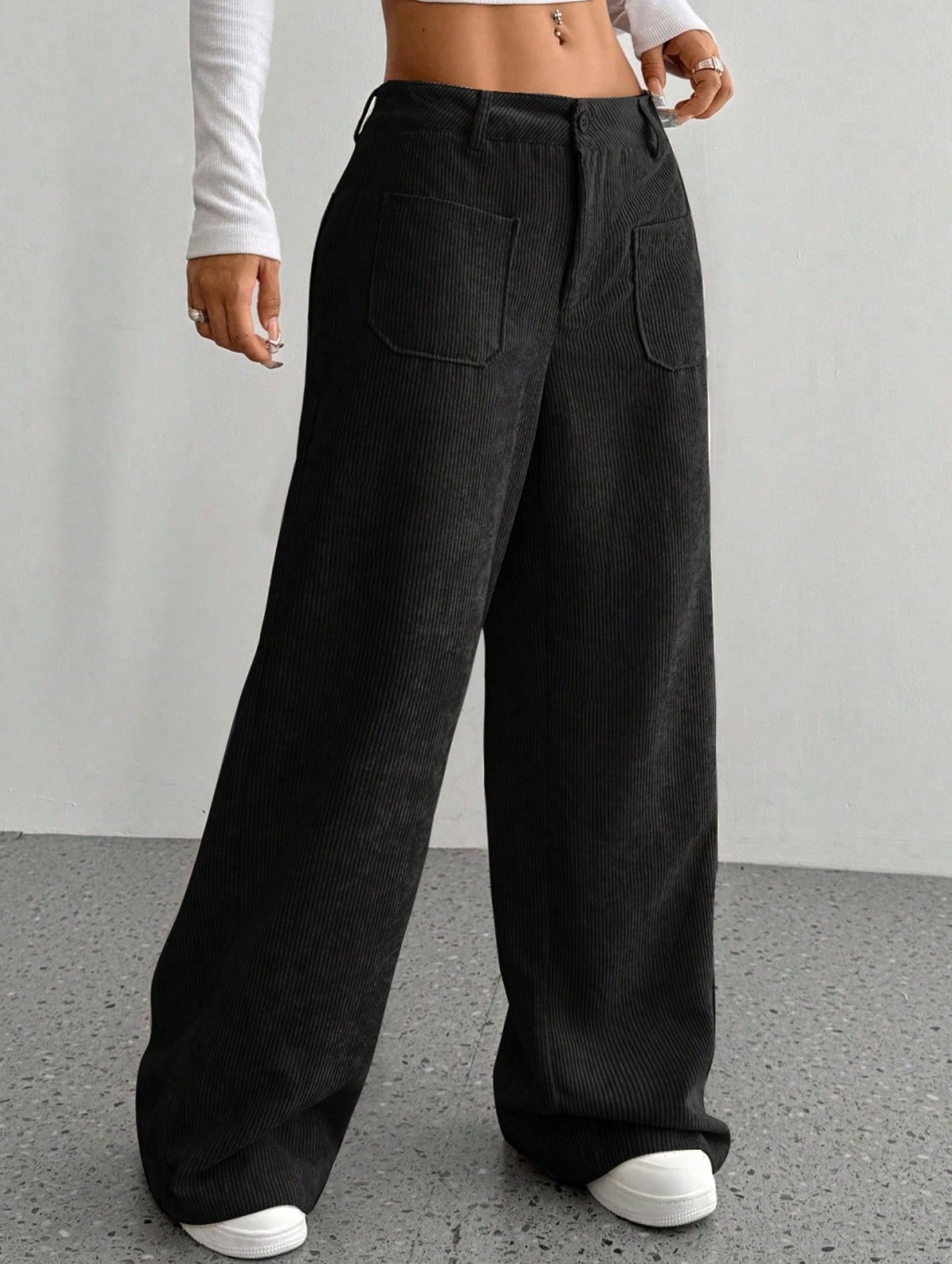 Solid color floor-length wide-leg pants