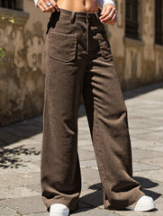 Solid color floor-length wide-leg pants