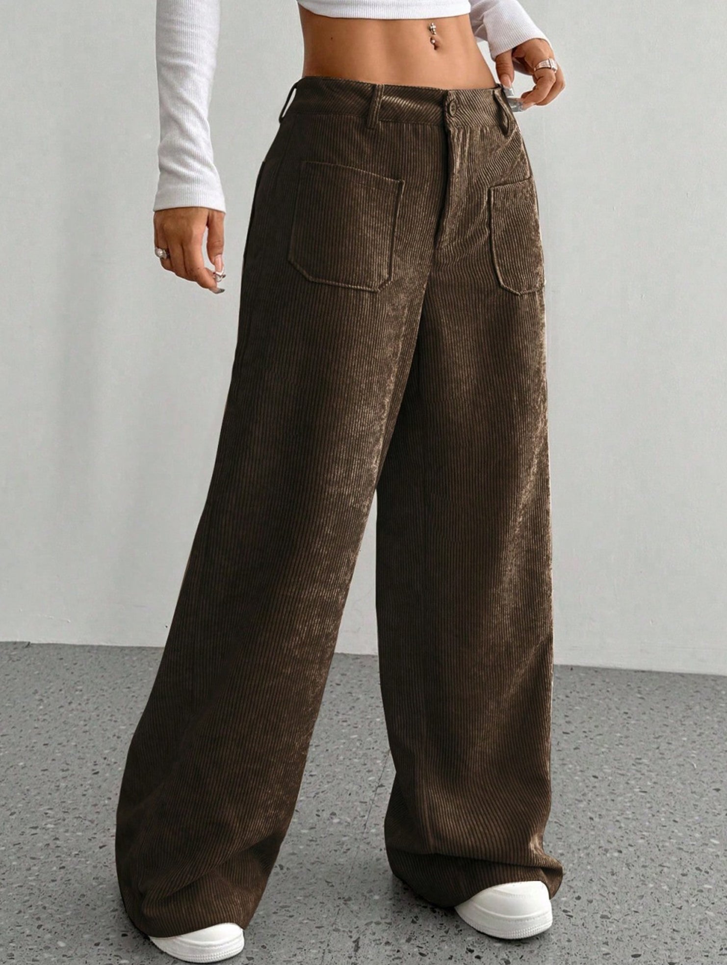Solid color floor-length wide-leg pants