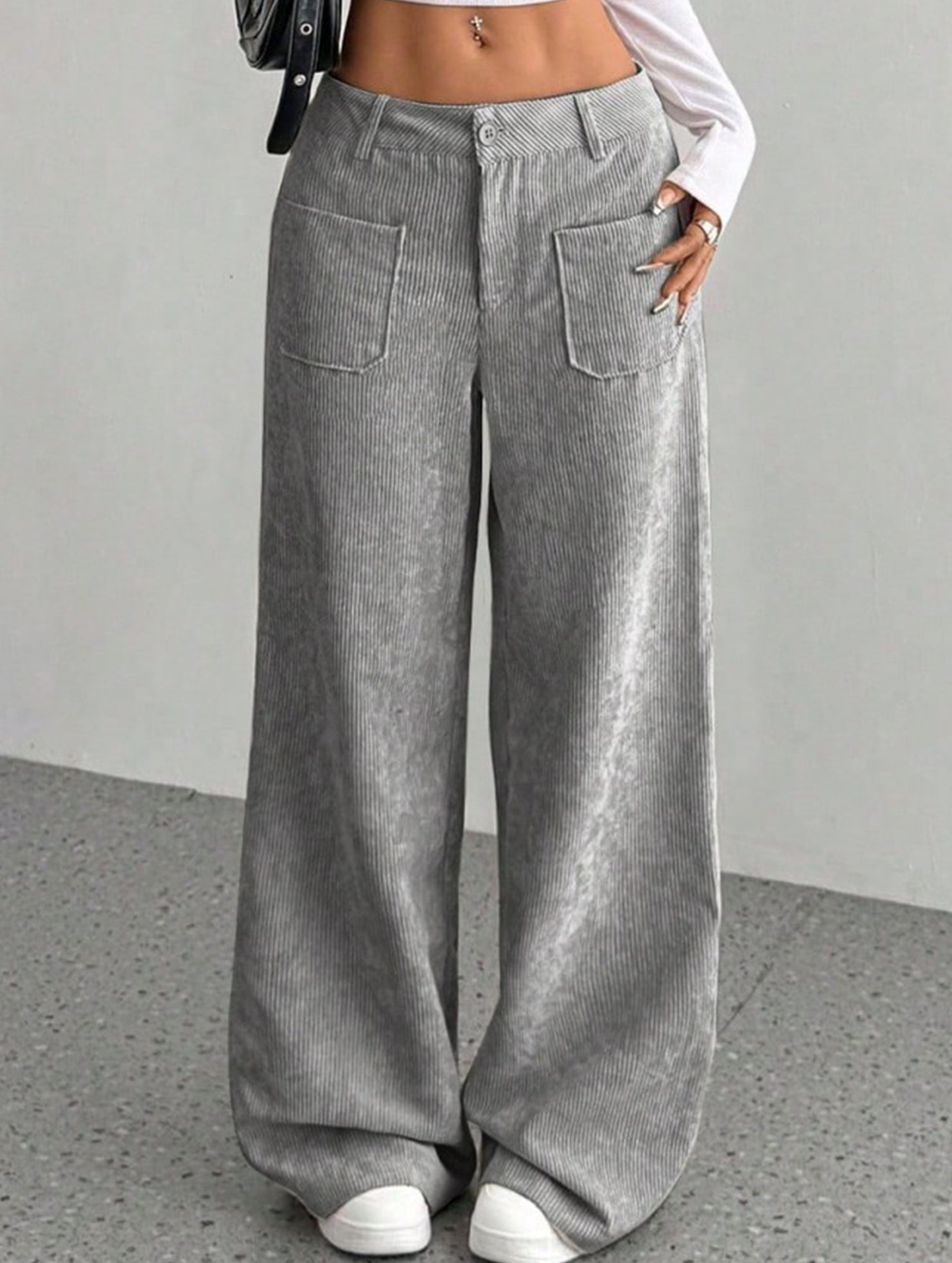Solid color floor-length wide-leg pants