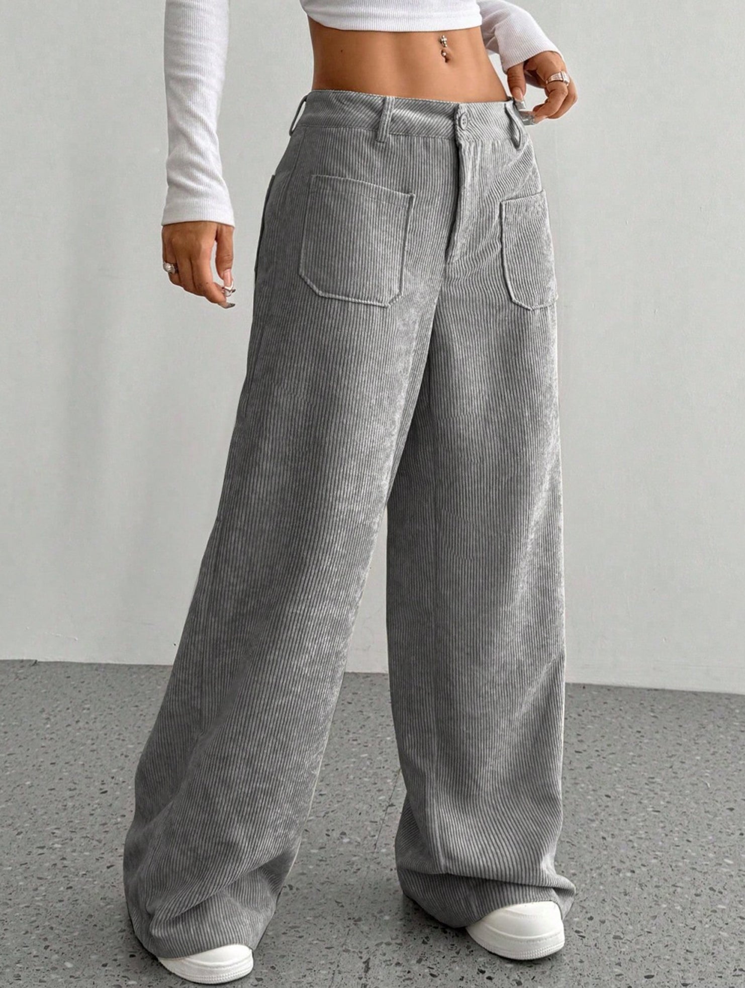 Solid color floor-length wide-leg pants