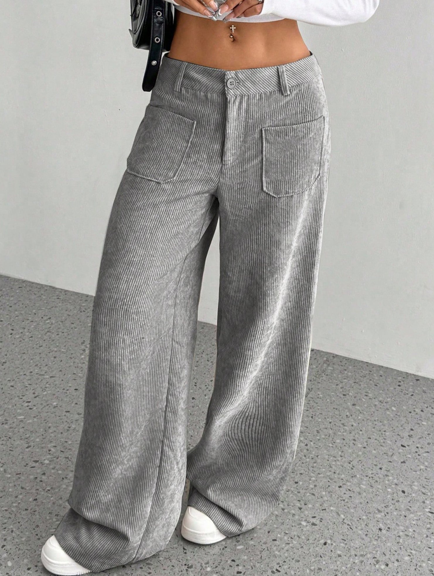 Solid color floor-length wide-leg pants