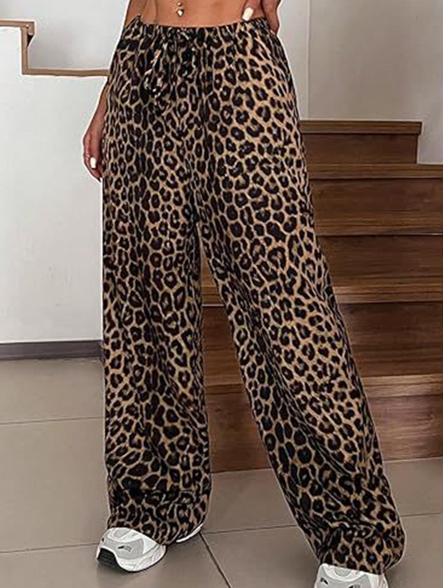 Versatile leopard print low-rise casual pants
