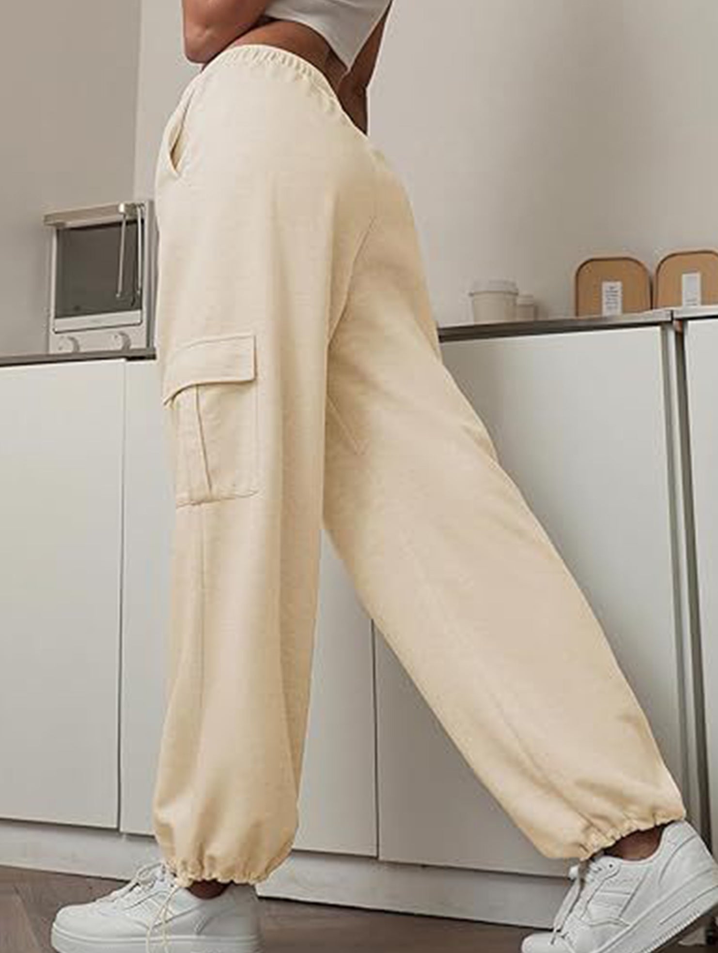 Loose drawstring elastic cargo pants