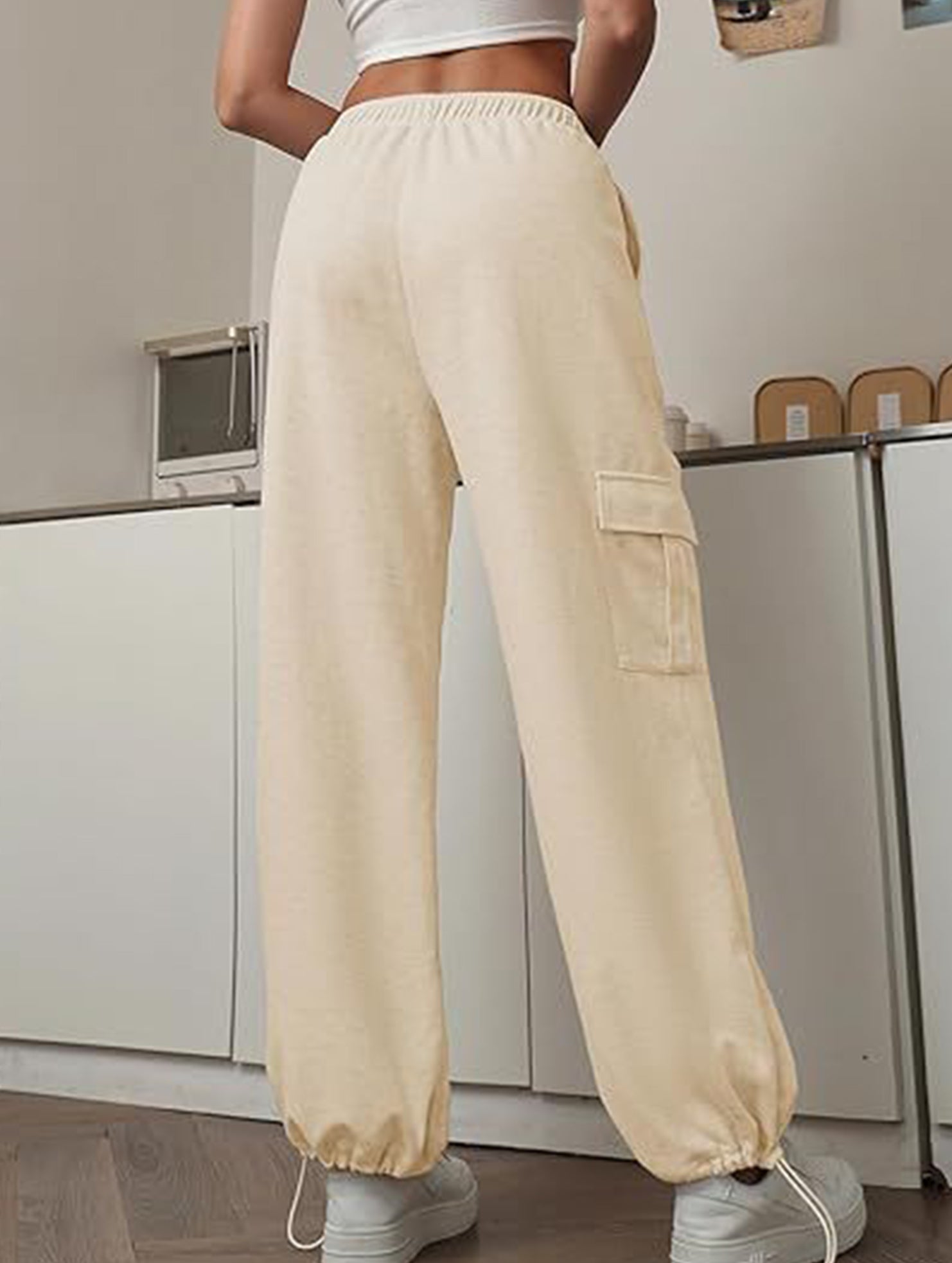 Loose drawstring elastic cargo pants