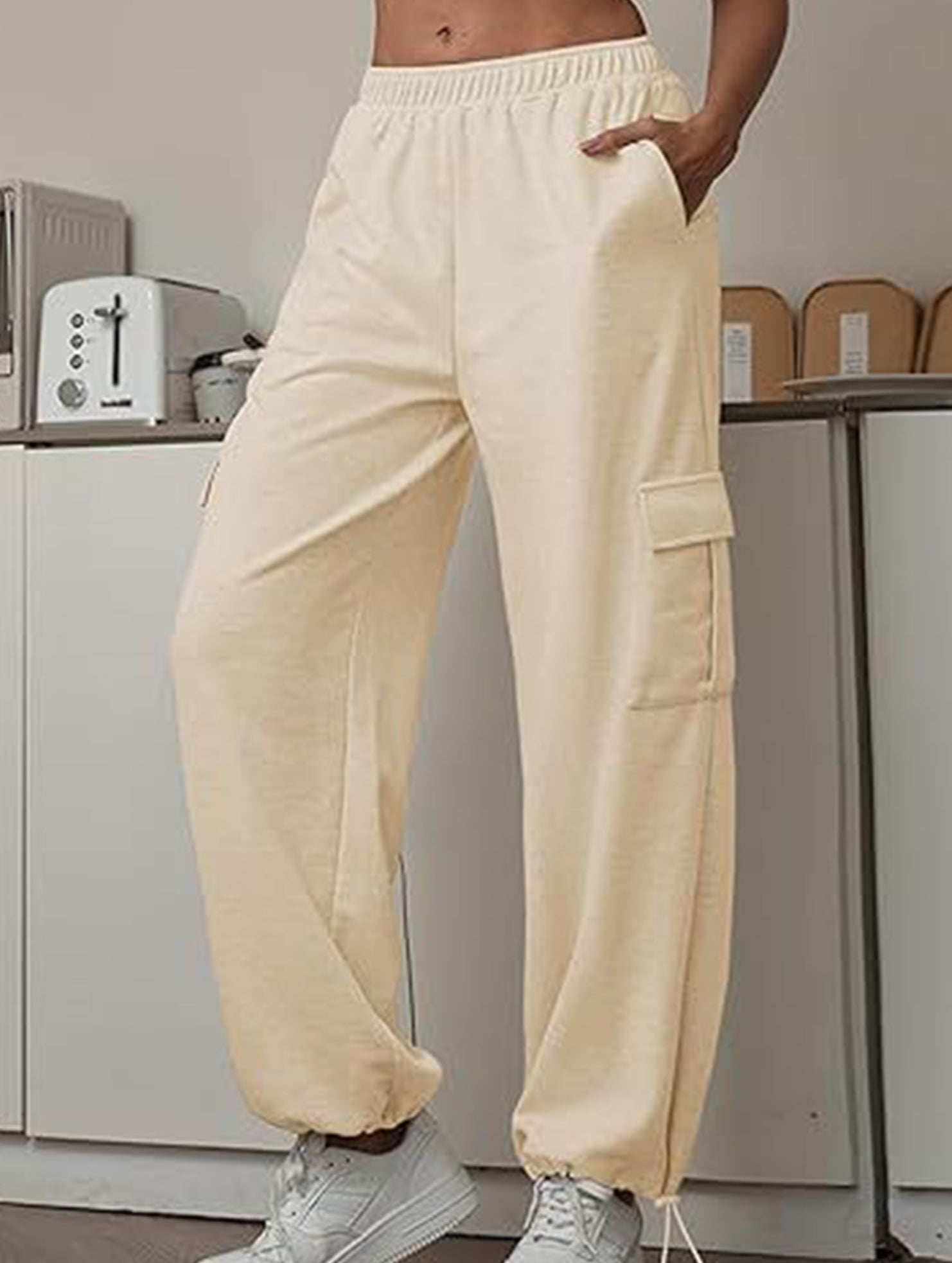 Loose drawstring elastic cargo pants