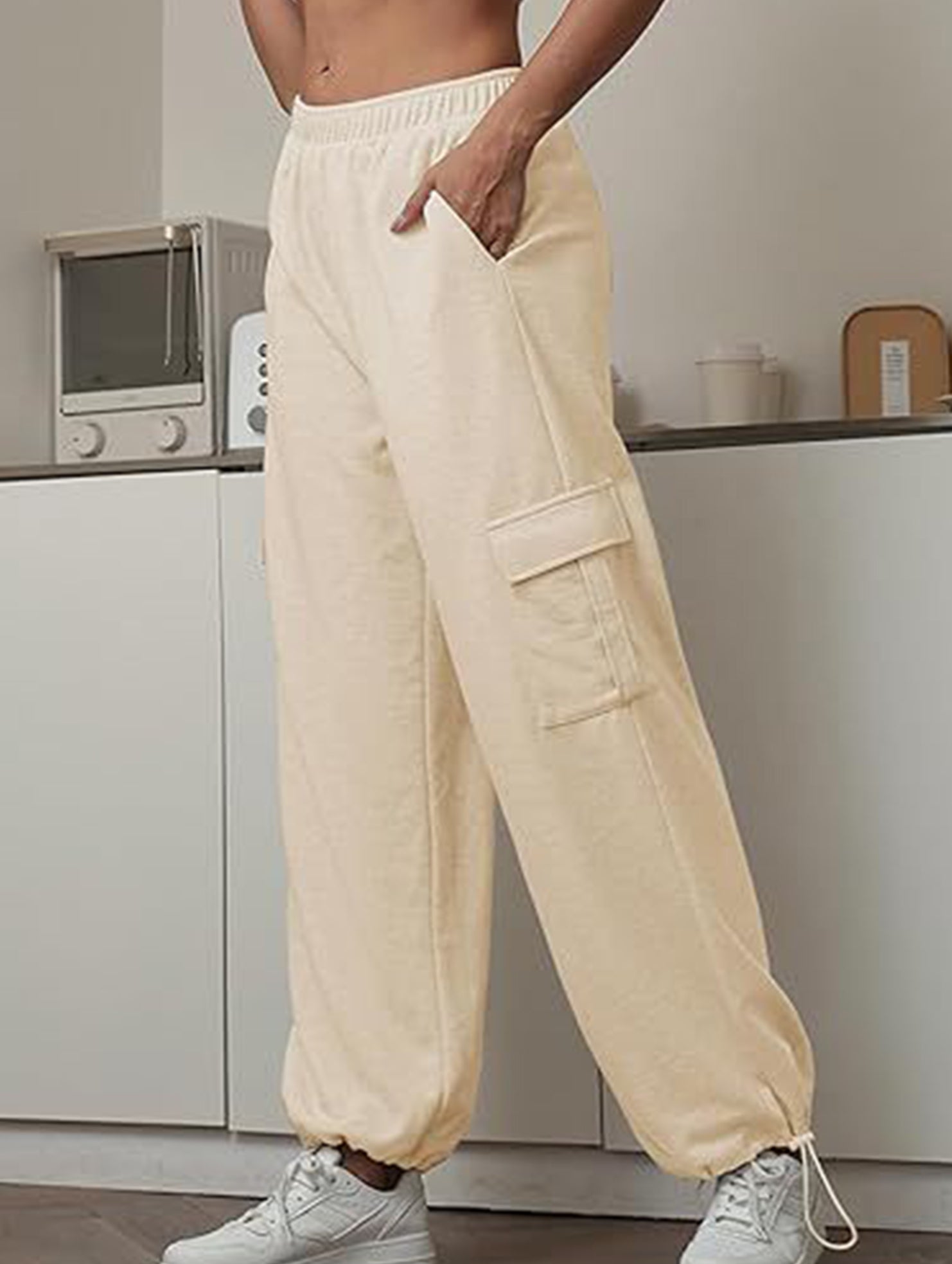 Loose drawstring elastic cargo pants